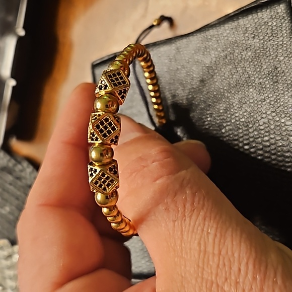 Dice charm bracelet 14k gold plated black CZ - Picture 2 of 2